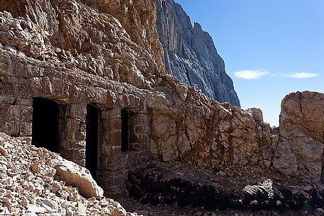 Remains of fortification of the world war at Passo OmbrettaMarmolada Remains of fortification of the world war at Passo OmbrettaMarmolada