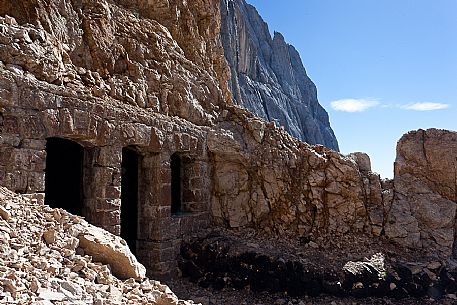 Remains of fortification of the world war at Passo OmbrettaMarmolada