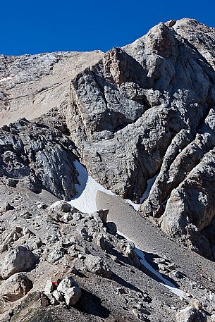 Bivacco Marco dal Bianco bivouac at Passo Ombretta, Marmolada mountain range, dolomites, Veneto, Italy, Europe