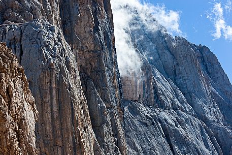 The south rocky wall of Marmolada mount form Passo Ombretta, dolomites, Veneto, Italy, Europe