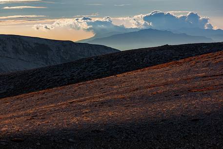 Sunset in the amphitheater of the Murelle, Majella national park, Abruzzo, Italy, Europe