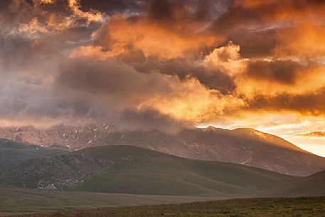 Sunrise in the plateau of Campo Imperatore, Gran Sasso national park, Abruzzo, Italy, Europe Sunrise in the plateau of Campo Imperatore, Gran Sasso national park, Abruzzo, Italy, Europe