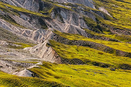 Above view of the cracked slope of Camicia mount in the Gran Sasso national park, Abruzzo, Italy, Europe