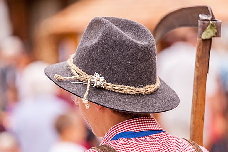 Traditional dress during the parade in Badia Valley, dolomites, South Tyrol, Italy, Europe