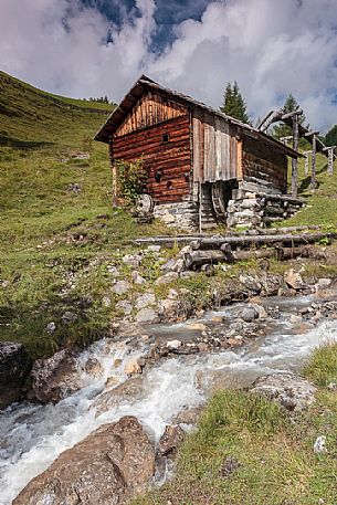 Ancient water mill in Longiar village, Badia valley, dolomites, South Tyrol, Italy, Europe
