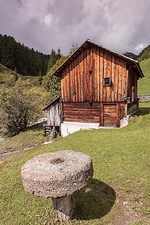 Ancient water mill in the Mulini valley, Longiarù, Badia valley, Trentino Alto Adige, Italy, Europe Ancient water mill in the Mulini valley, Longiarù, Badia valley, Trentino Alto Adige, Italy, Europe