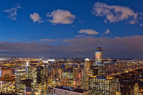Cityscape of Manhattan at twilight, view from the Top of the Rock observation deck at Rockfeller Center, Manhattan, New York City, USA Cityscape of Manhattan at twilight, view from the Top of the Rock observation deck at Rockfeller Center, Manhattan, New York City, USA