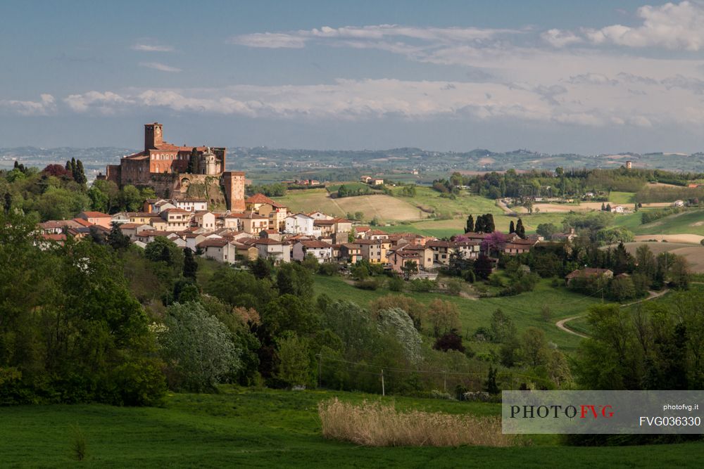 The castle of San Giorgio Monferrato in springtime, Monferrato, Piedmont, Italy, Europe