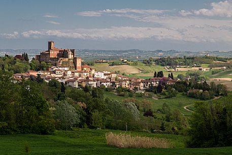 The castle of San Giorgio Monferrato in springtime, Monferrato, Piedmont, Italy, Europe