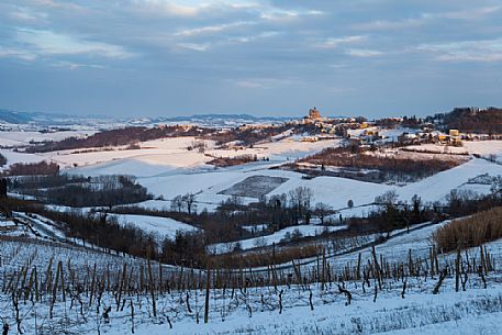 Snowy village of Treville Monferrato, one of the highest point in Monferrato, Piedmont, Italy, Europe Snowy village of Treville Monferrato, one of the highest point in Monferrato, Piedmont, Italy, Europe