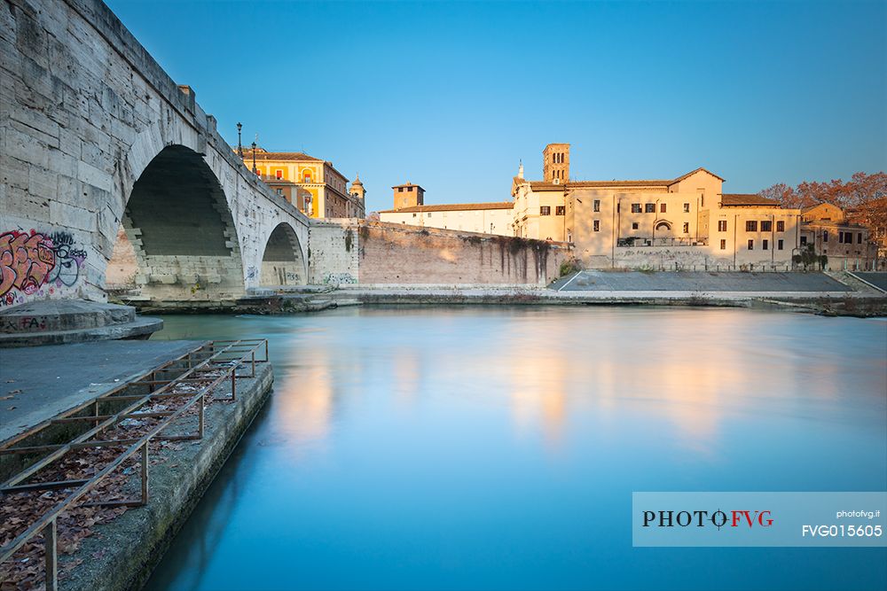 The Tiber Island is the only island in the Tiber river which runs through Rome and and has been connected with bridges to both sides of the river since antiquity