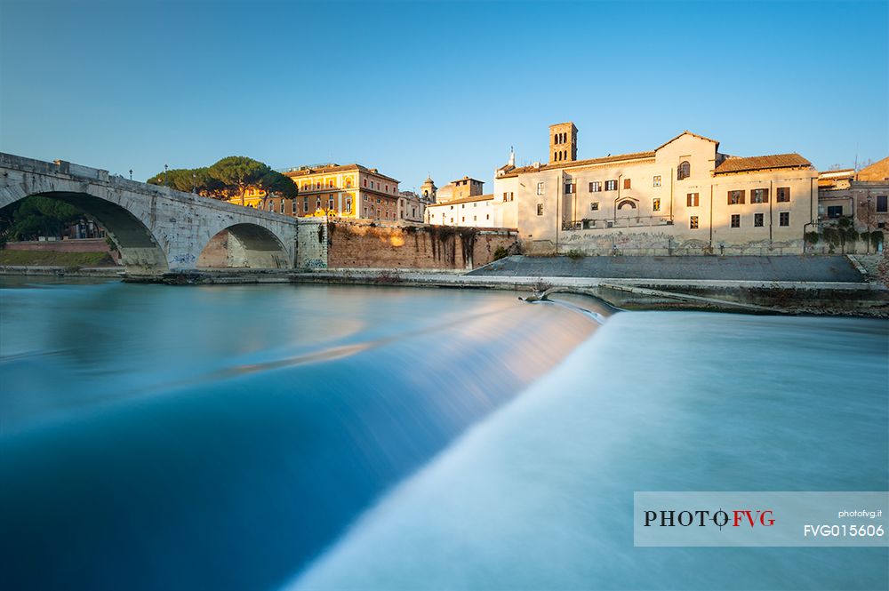 The Tiber Island is the only island in the Tiber river which runs through Rome and and has been connected with bridges to both sides of the river since antiquity