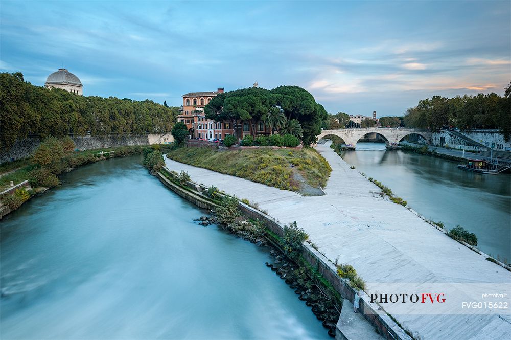 The Tiber Island is the only island in the Tiber river which runs through Rome and and has been connected with bridges to both sides of the river since antiquity