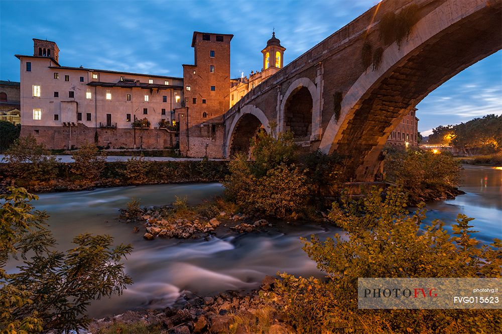 The Tiber Island is the only island in the Tiber river which runs through Rome and and has been connected with bridges to both sides of the river since antiquity