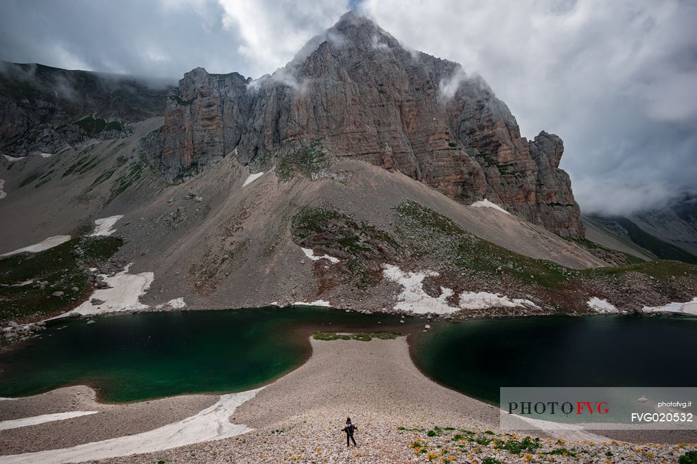 the Devils Peak, in the Sibillini National Park, Italy, and the Pilates Lake at its feet.