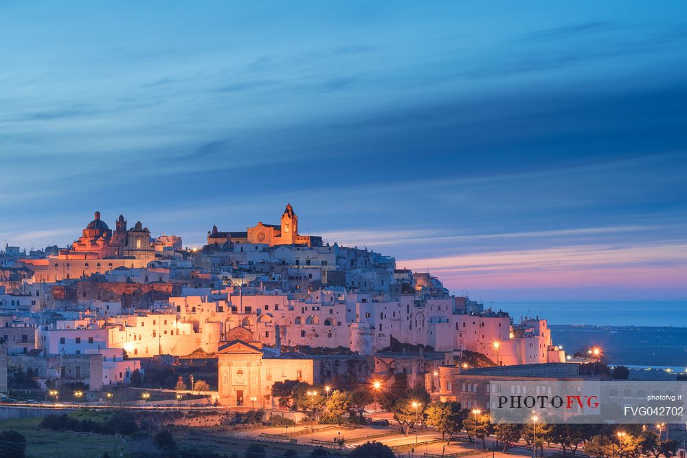 Ostuni or white city at twilight, Murgia, Puglia, Italy,Europe