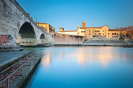 The Tiber Island is the only island in the Tiber river which runs through Rome and and has been connected with bridges to both sides of the river since antiquity