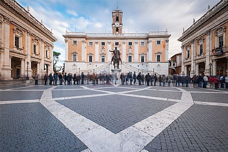 Piazza del Campidoglio is one of Rome's most beautiful squares, designed in the sixteenth century by Michelangelo and laid out between two summits of the Capitoline Hill, the most important of Rome's fabled seven hills. Piazza del Campidoglio is one of Rome's most beautiful squares, designed in the sixteenth century by Michelangelo and laid out between two summits of the Capitoline Hill, the most important of Rome's fabled seven hills.
