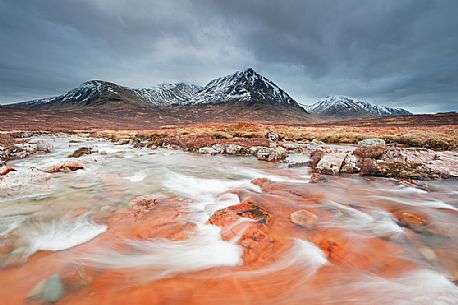 the patterns in the waters of the Etive river in the foreground seem to indicate the mountains in the back ground, near Buachaille Etive Mor, in Glencoe the patterns in the waters of the Etive river in the foreground seem to indicate the mountains in the back ground, near Buachaille Etive Mor, in Glencoe