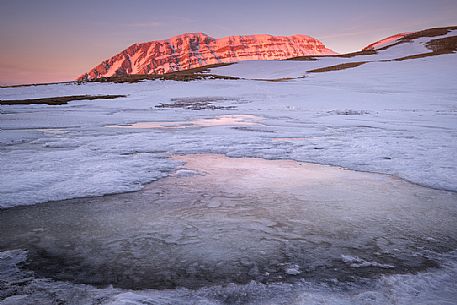 Wintry view of the Corvo mount in the Gran Sasso national park, Abruzzo, Italy, Europe