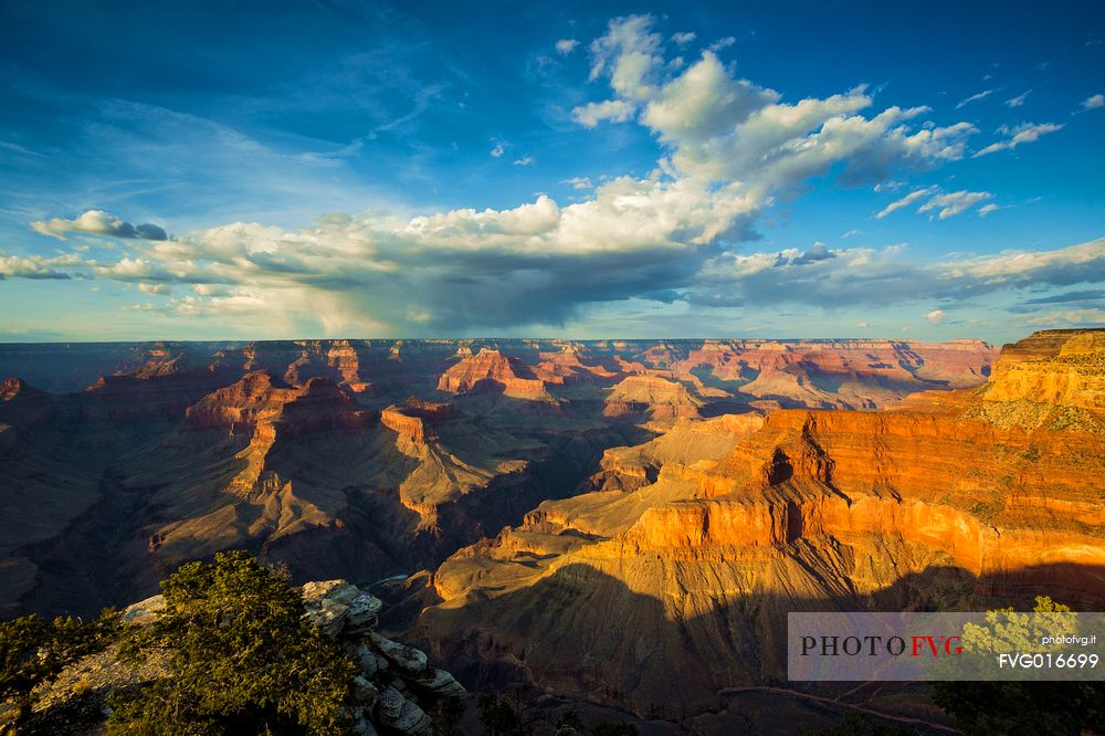 Last light before sunset on Grand Canyon rocks