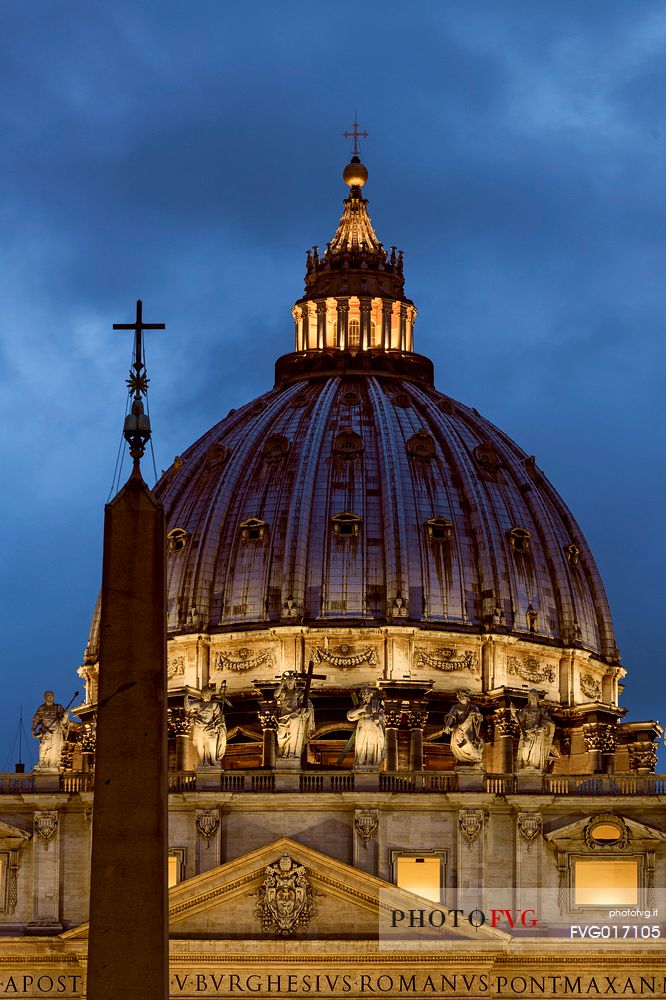 Rome: San Peter's dome at blu hour 