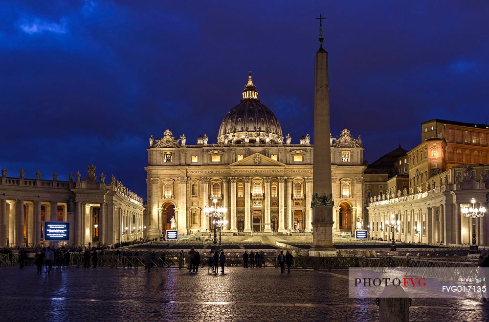 San Peter's Basilica (Rome) at blu hour 