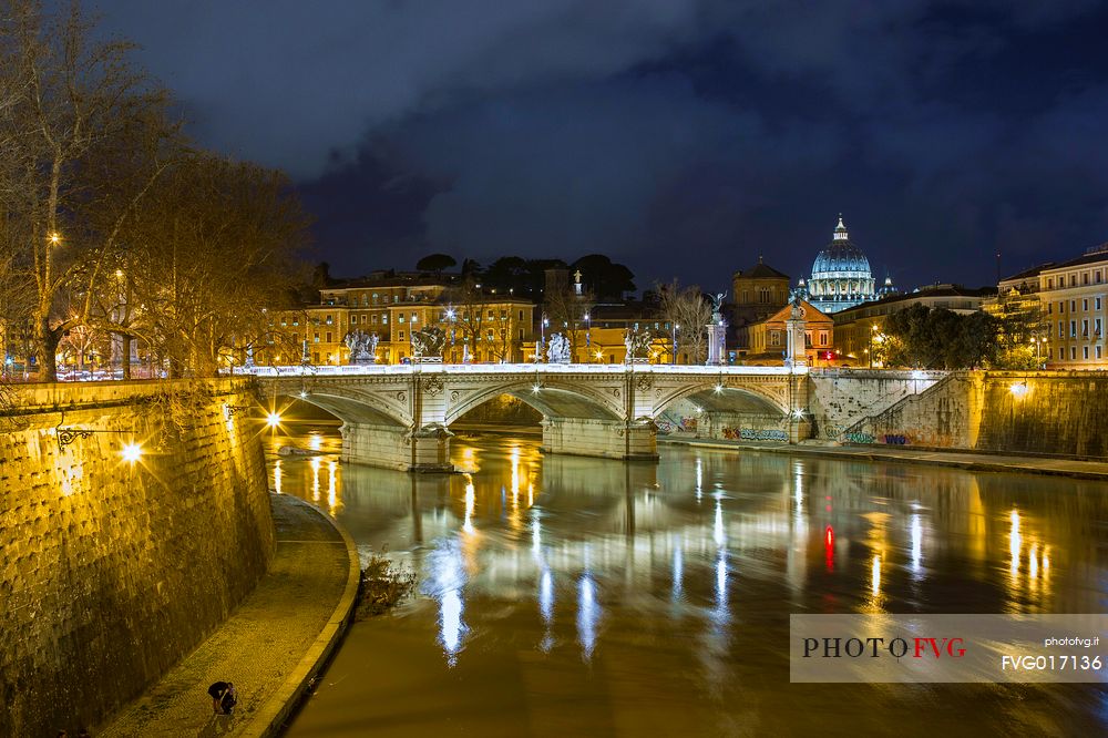 San Pietro and ponte Sant'Angelo night time
