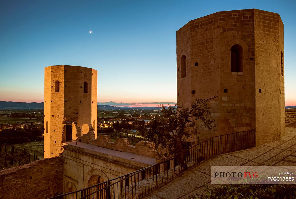 Properzio towers in Spello, Umbria, two dodecagonal towers  that flank the door Porta Venere of Roman era.