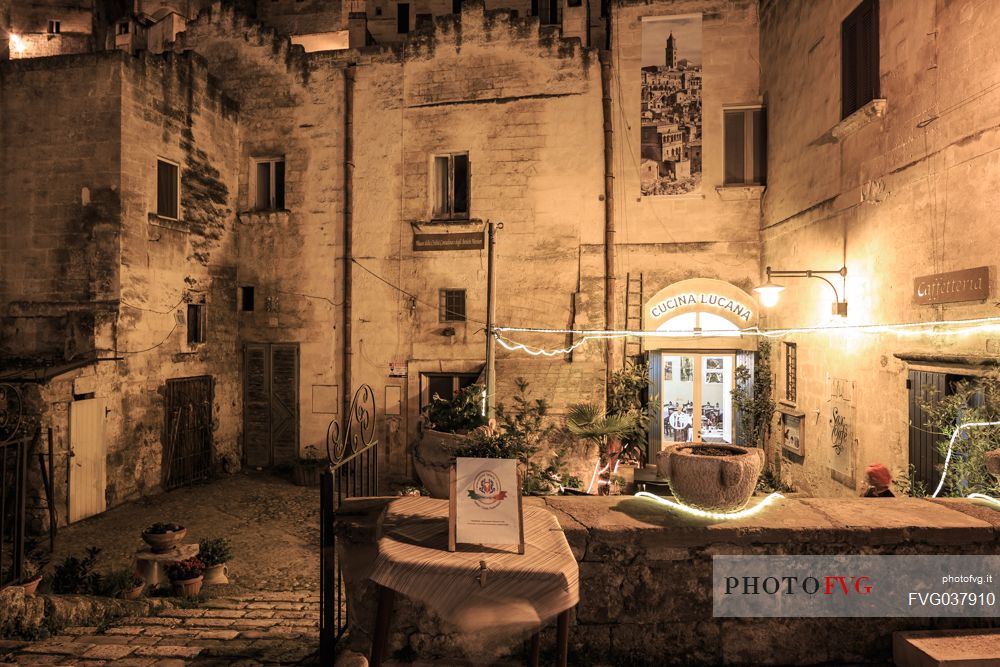 Typical restaurant in Matera, Sasso Barisano, Basilicata, Italy