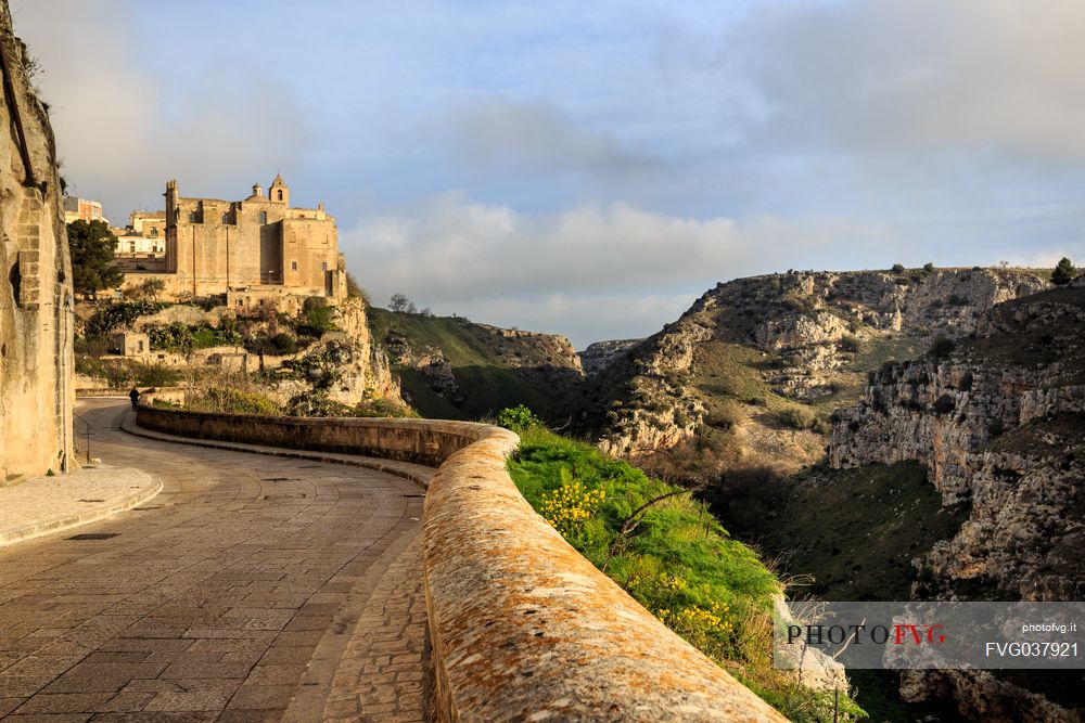 Sunrise on Sasso Caveoso and Gravina, Matera, Basilicata, Italy, Europe