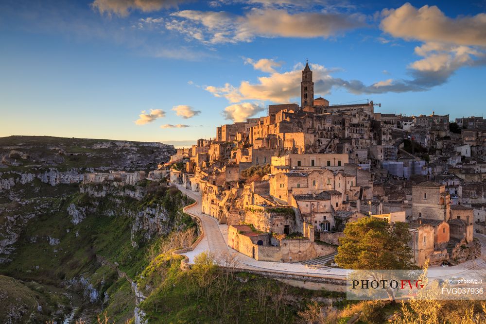 Dawn on  Matera and Gravina canyon,Basilicata, Italy, Europe