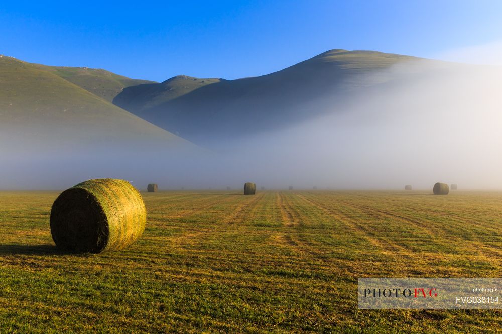 Fog in Pian Grande of Castelluccio di Norcia, Sibillini National park, Umbria, Italy, Europe