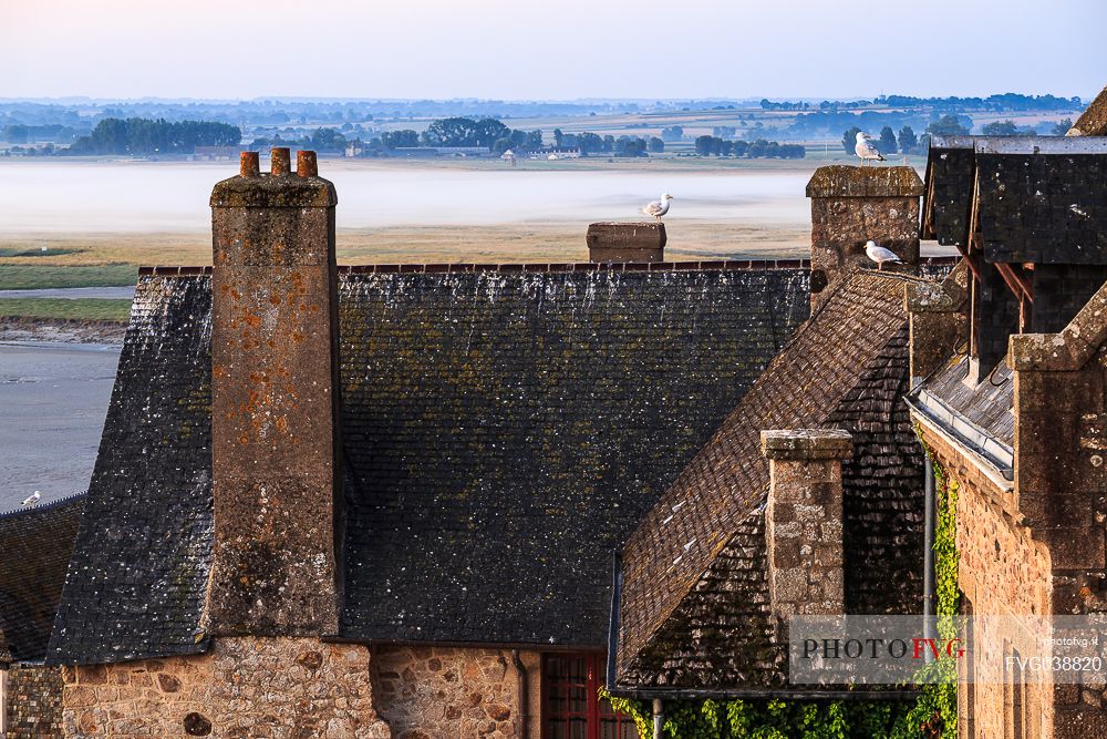 Panorama from the rooves of Mont Saint Michel, Normandy, France, Europe