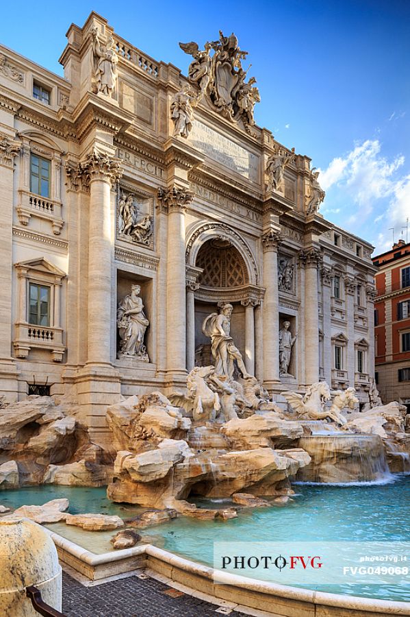 Rome, the Trevi fountain at the first light of the morning