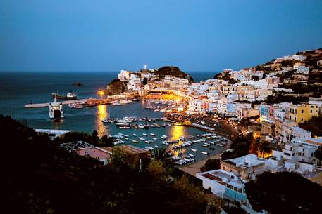 The beautiful and colored old village of Ponza Island at night