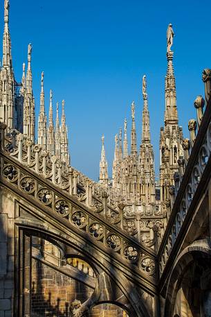The Cathedral in Milan, detail of gothic spires