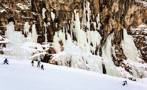 Along the ski slope Armentarola that from the Lagazuoi goes down in Badia valley there is a wonderful ice fall Along the ski slope Armentarola that from the Lagazuoi goes down in Badia valley there is a wonderful ice fall