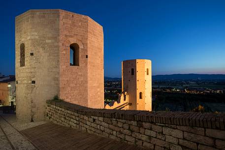 Properzio towers in Spello, Umbria, two dodecagonal towers that flank the door Porta Venere of Roman era. Properzio towers in Spello, Umbria, two dodecagonal towers that flank the door Porta Venere of Roman era.