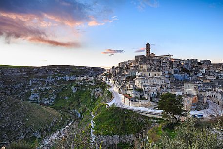 Dawn on  Matera and Gravina canyon,Basilicata, Italy, Europe