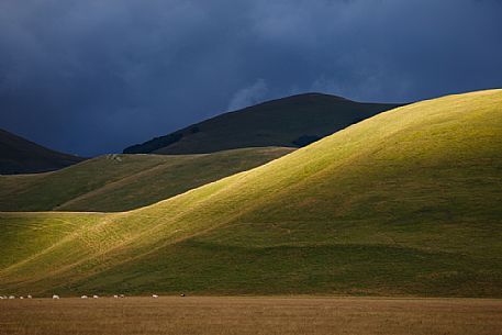 Sunset on Monti Sibillini national park, Castelluccio di Norcia, Umbria, Italy, Europe.