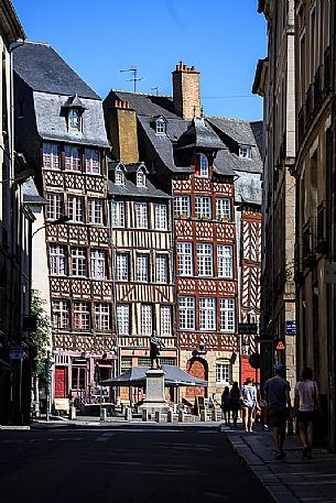 Champ-jacquet square, maisons a pans de bois builted in xvii th century, ancient buildings with a half-timbered structure in the city center of Rennes, Brittany, France