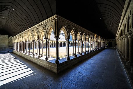Abbey's cloister, Mont Saint Michel, Normandy, Arance. Europe, 