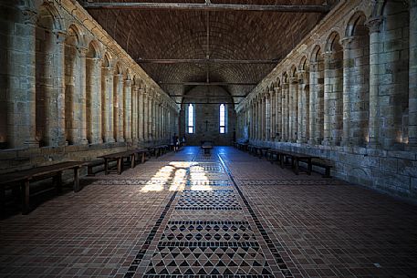 Gothic refectory hall, Mont Saint Michel, Normandy, France, Europe. Gothic refectory hall, Mont Saint Michel, Normandy, France, Europe.