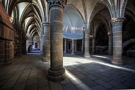 The knights' hall, Mont Saint Michel, Normandy, France, Europe