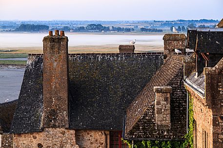 Panorama from the rooves of Mont Saint Michel, Normandy, France, Europe