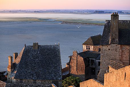 Panorama from the rooves of Mont Saint Michel, Normandy, France, Europe