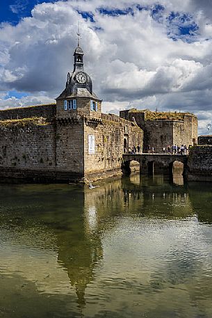 Clock Tower of Ville Close the old town in Concarneauan, ancient fortified town on the coast of French Cornwall, Brittany, France, Europe                                                         