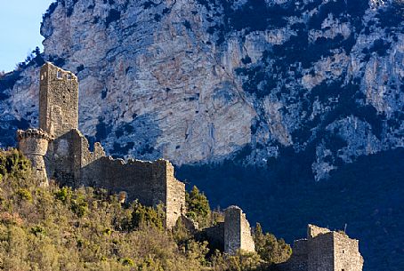 The ruins of the fortifications of the medieval village of Precetto, Ferentillo, Valnerina, Umbria, Italy, Europe