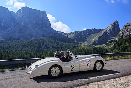 Golden Cup of the Dolomites: classic cars at Passo Giau, Cortina d'Ampezzo, Dolomites, Italy, Europe